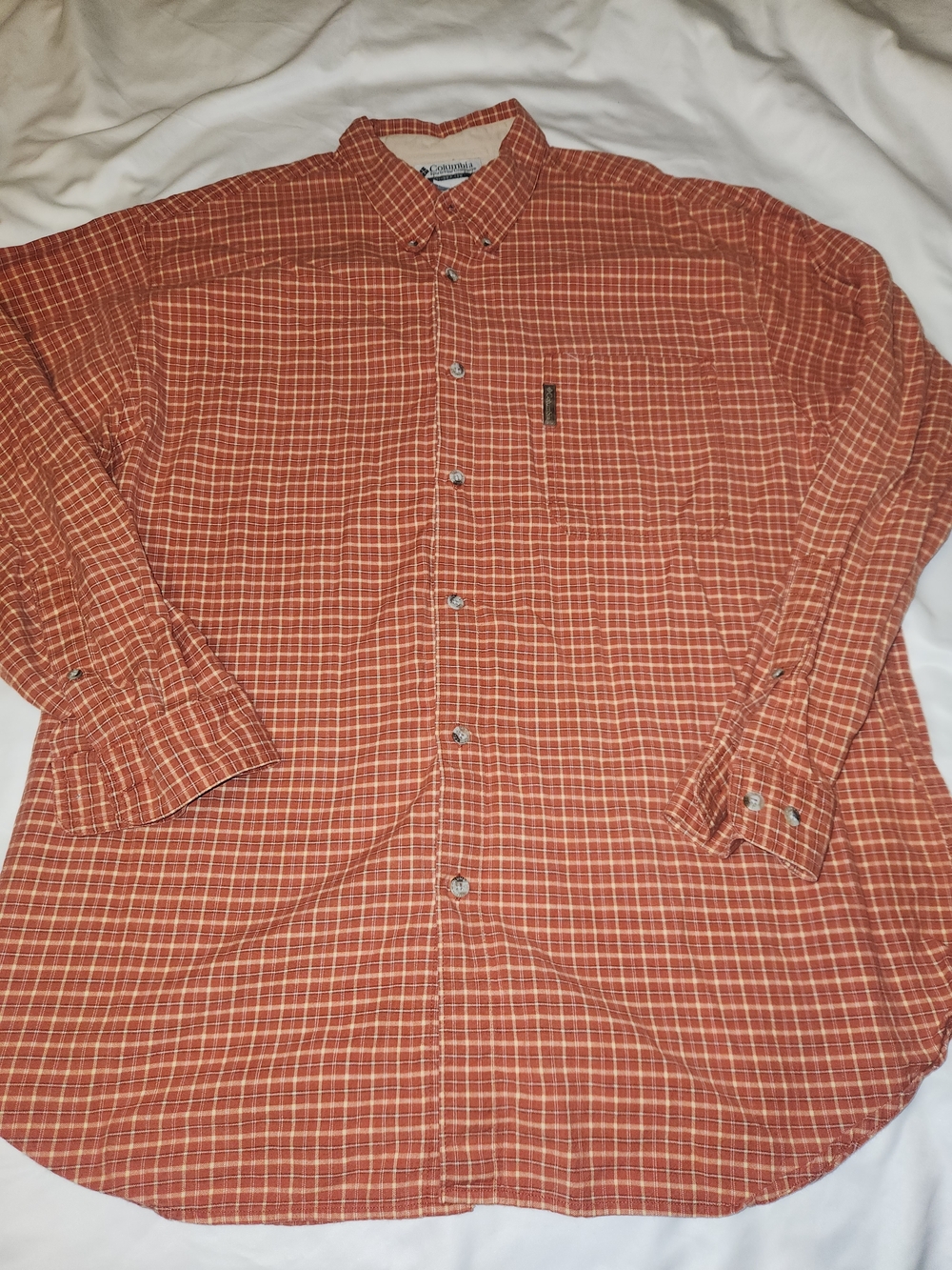 Columbia Men's Rust Orange Plaid Button-Down Shirt